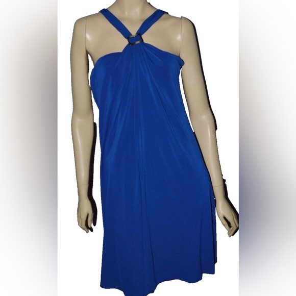LAUNDRY DESIGN NEW $185 NWT SZ 8 M MEDIUM COBALT BLUE STRETCHY HALTER MINI DRESS - Picture 3 of 6